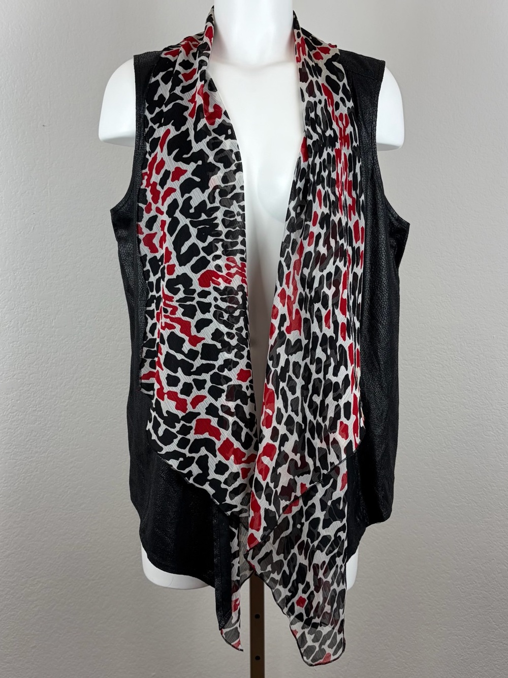 Chico’s Easywear Mixed Media Animal Print Draped Vest